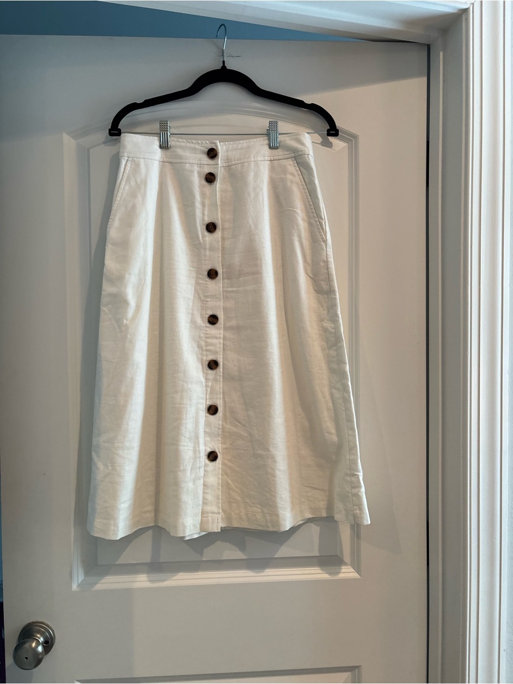J. Crew Factory White Midi Skirt with Front Buttons
